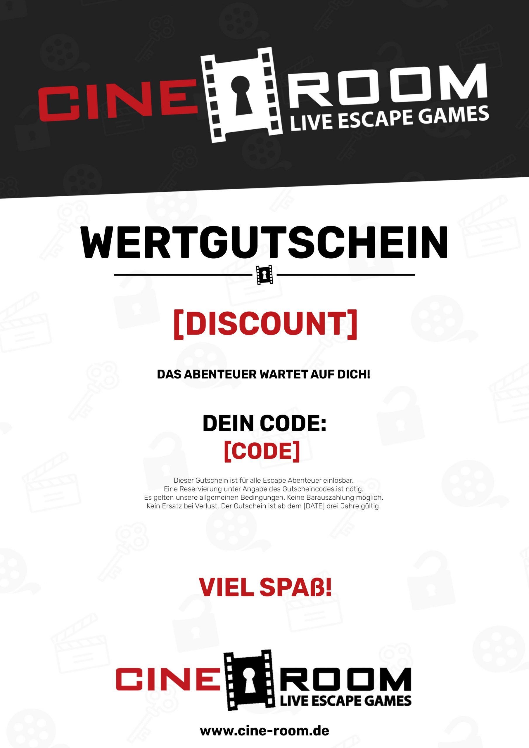 Gutschein-Design „CineRoom“ – Escape-Room-Gutschein Bamberg