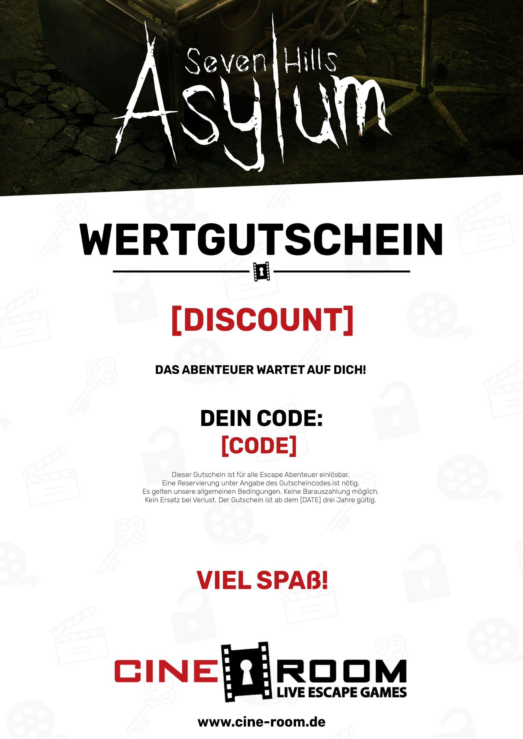 Gutschein-Design „Seven Hills Asylum“ – CineRoom Bamberg
