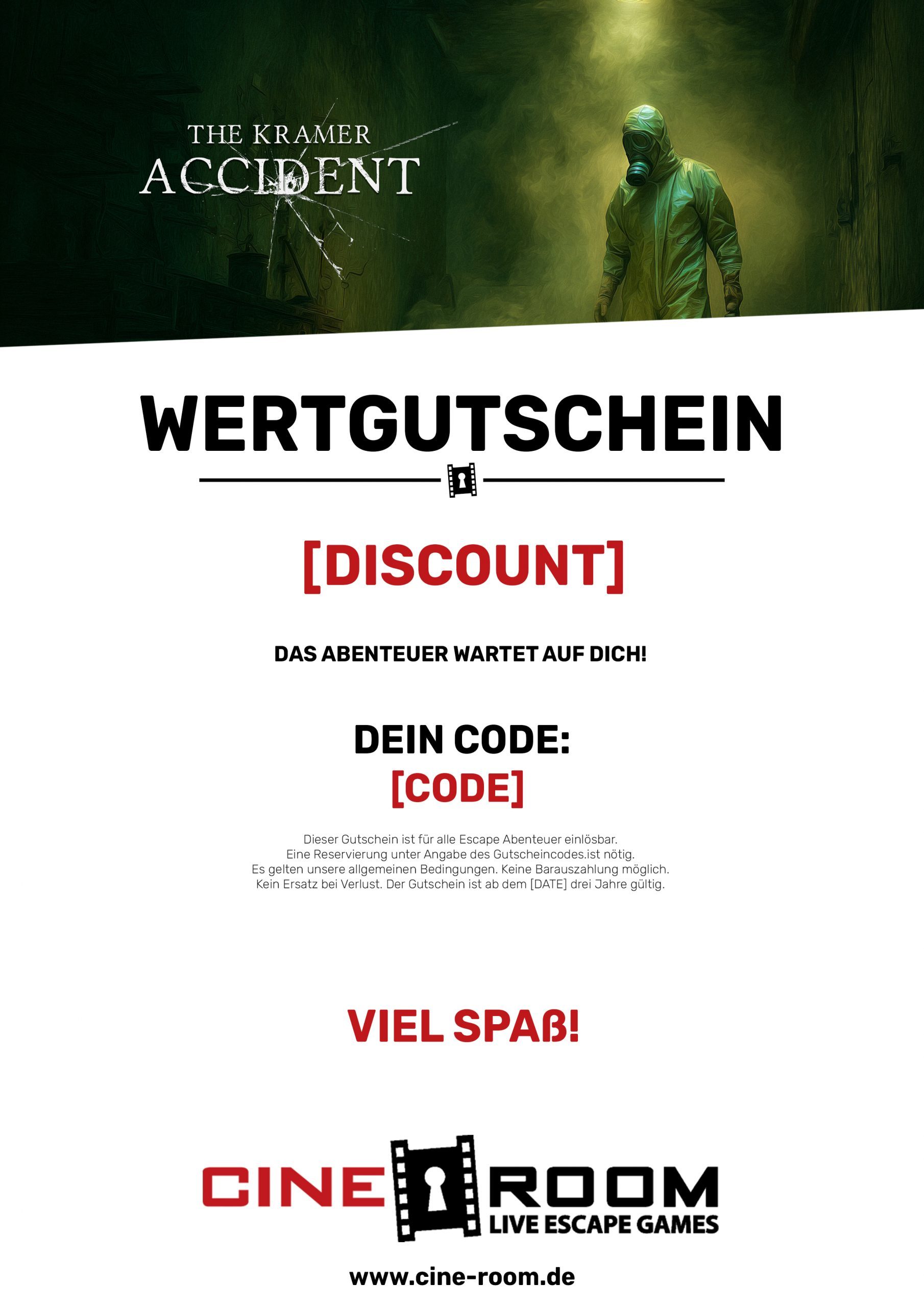 Gutschein-Design „Online“ – Escape-Room-Gutschein von CineRoom Bamberg