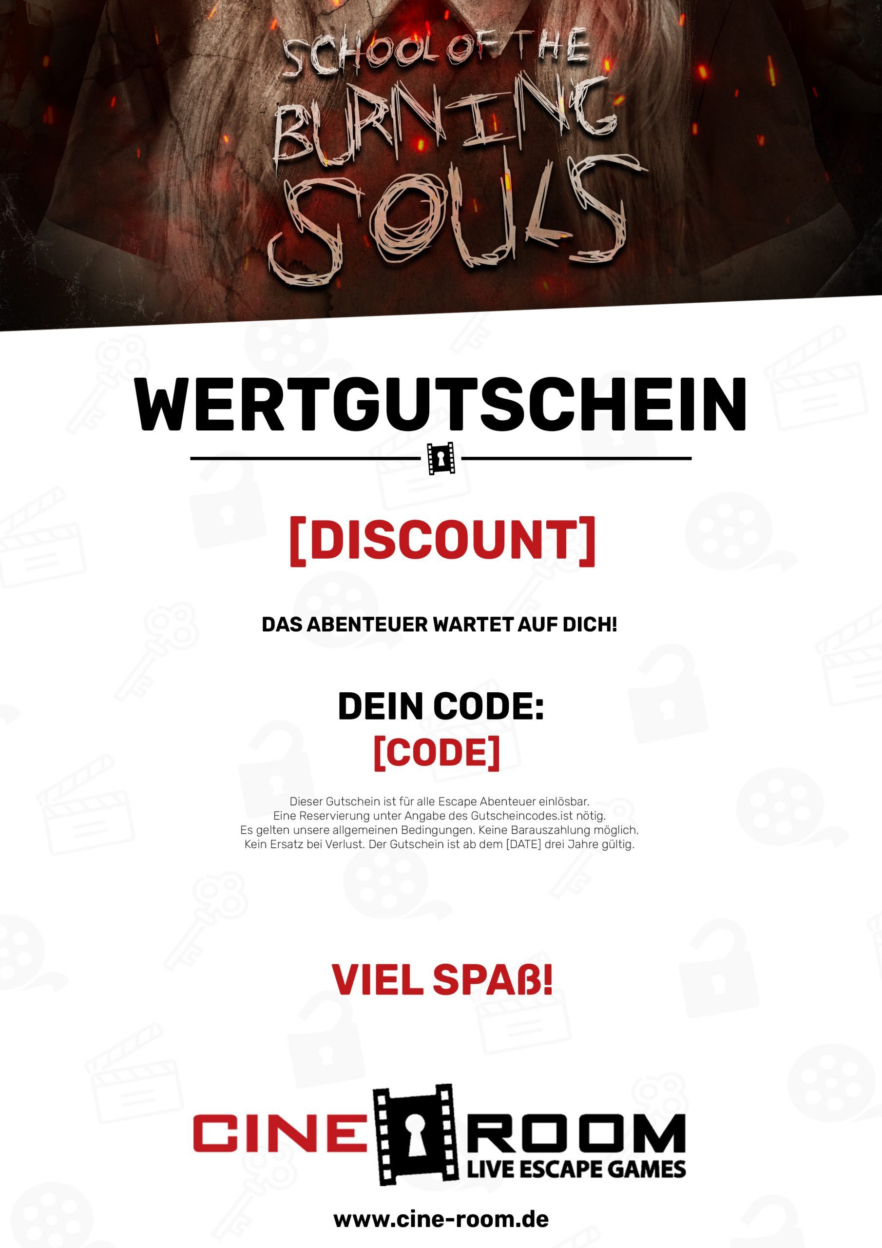 Gutschein-Design „School of the Burning Souls“ – CineRoom Bamberg